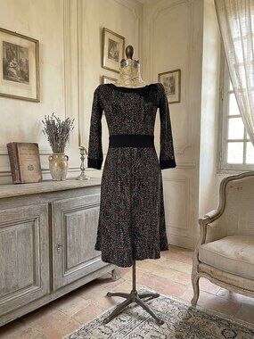 Rabbit Rabbit Rabbit Designs Confetti Knit Dress Black Fit Flare Bow Accent.